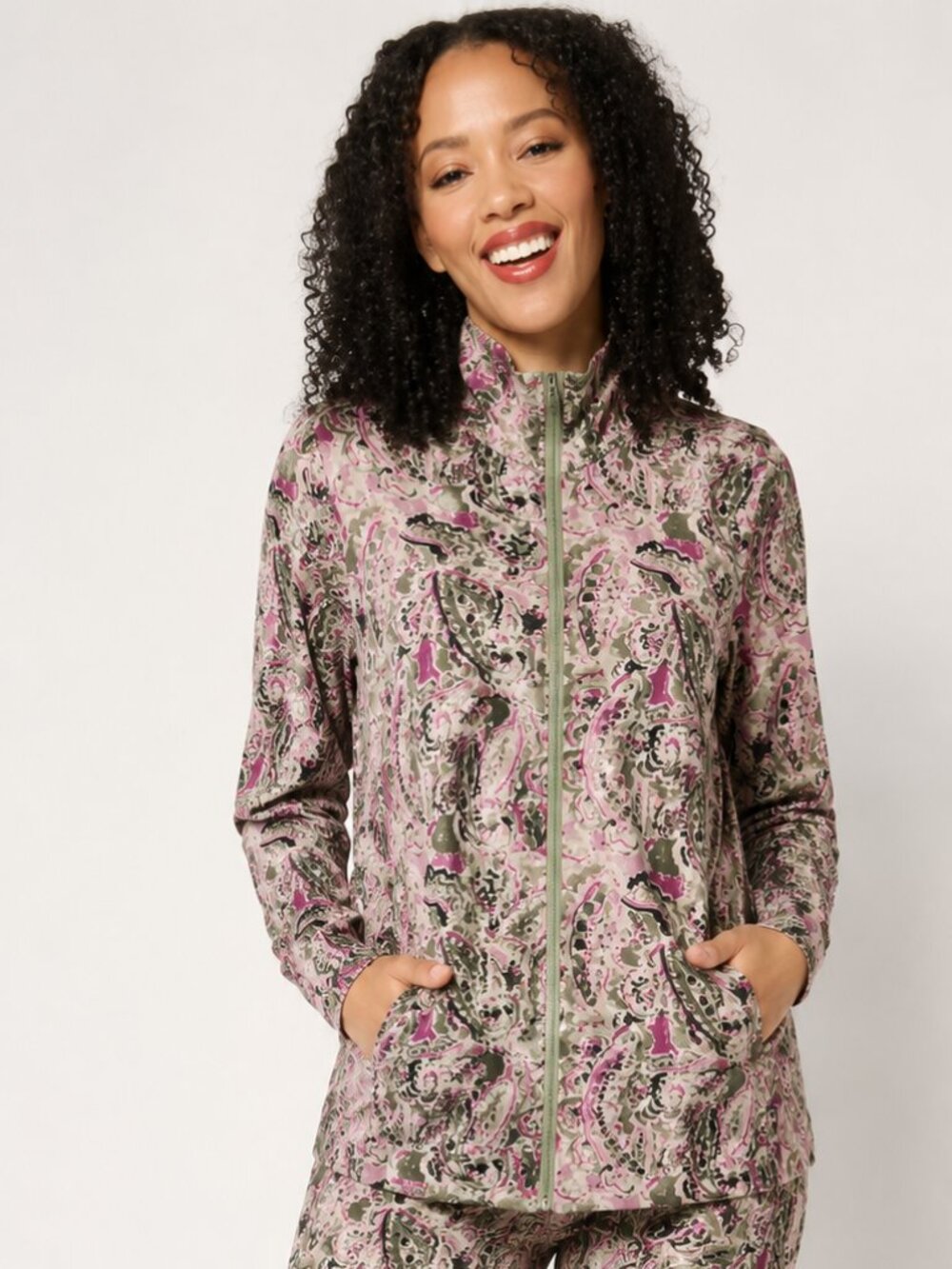 Belle by Kim Gravel Paisley Print Zip Front Active Jacket Medium